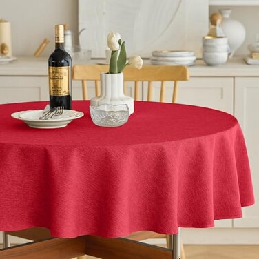 Decorelia Waterproof Round Tablecloth Decorative Rustic Wipeable Tablecloths Wrinkle Free Table Cloth Cover for HolidayWeddingDining Kitchen Table 70 InchRound 46 SeatsRed