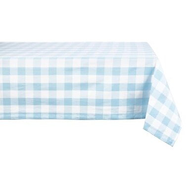 DII Buffalo Check Collection Classic Farmhouse Tablecloth 60 x 120 Light Blue White