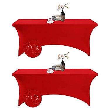 eccwai 2Pack Spandex Waterproof Table Covers 6ftSpandex 6ft Waterproof Table Cover for PartyWedding Banquet and EventsRed