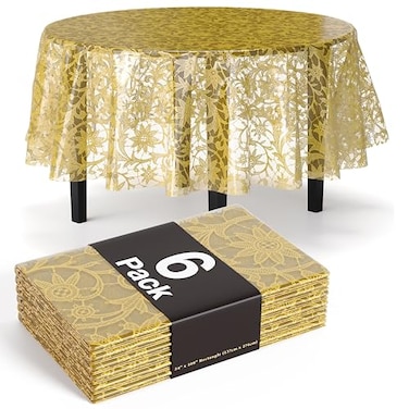 Exquisite Lace Table Cloth Round Table Plastic 6Pack Lace Tablecloth Round 84 Clear Gold Floral Tablecloth Disposable Wild Flower Party Decorations Party Supplies