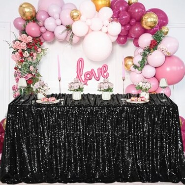 FYLEDAEE Black Sequin Tablecloths for Parties50 X 80 inch Rectangle Glitter Shinning Table Cover Fitted 6FT Table for Birthday Wedding Valentine s Day Bridal Holiday Event Decorations