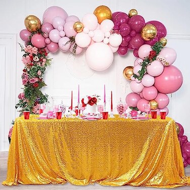 FYLEDAEE Gold Sequin Tablecloth 90X132 inch Rectangular Glitter Shiny Table Cover for Wedding Baby Shower Birthday Christmas Thanksgiving Party Dinners Dessert Table Decor