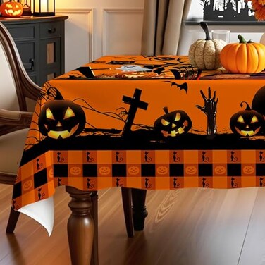 Hexagram Halloween Tablecloth Rectangle 60 x 84 inches Ghost Pumpkin Plaid Table Cloth Halloween Decor Black Castle Tablecloth Washable Orange Table Cloth for Party Picnic Dinner Decor