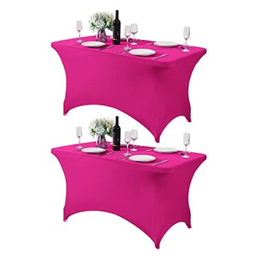 Hezuzo 2Pack Spandex Table Cover for 4FT or 6ft or 9ft Table Universal Fitted Stretch Tablecloth for Party Banquet Wedding and EventsFuchsia