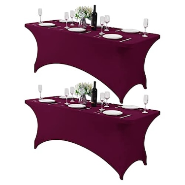 Hezuzo 2Pack Spandex Table Cover for 6Ft or 4fT or 8ft Table Universal Fitted Stretch Tablecloth for Party Banquet Wedding and EventsBurgundy