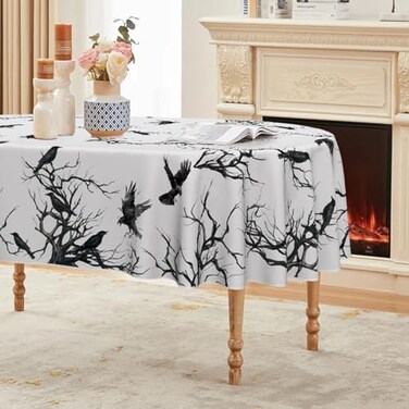 Horaldaily Halloween Tablecloth 60x84 Inch Rectangular Crow Tree Washable Table Cover for Party Picnic Dinner Decor