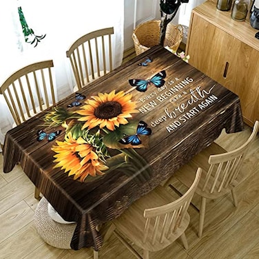 JangXM Rustic Rectangle Tablecloth Spill Proof Waterproof Butterflies Table Cover Table Decor Cover Farmhouse Sunflower Table Clo Brown and Yellow 54x709 inches140x180cm