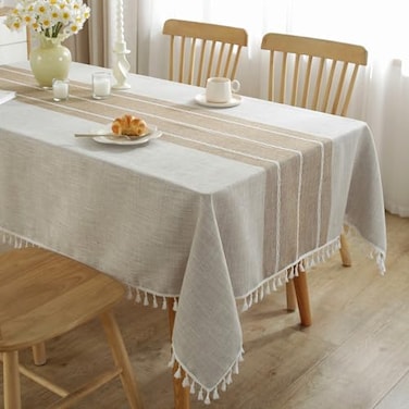 JIALE Tablecloths for Rectangle Tables Cotton Linen Table Cloth Waterproof Tablecloth Wrinkle Free Farmhouse Dining Tables Cover Soft Fabric Table Cloths with Tassels Brown 55 X 102 810 Seats