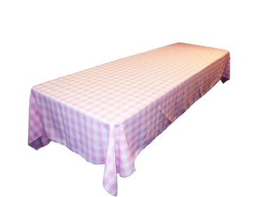 LA Linen Polyester Gingham Checkered 60 by 84Inch Rectangular Tablecloth White and Pink