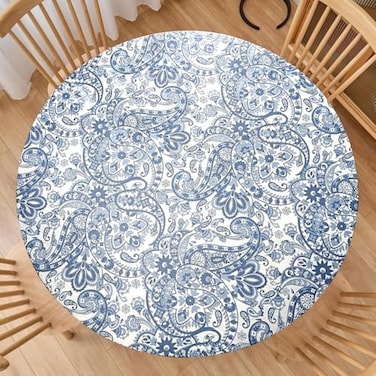LIBERECOO Luxury Paisley Round Vinyl Tablecloth with Flannel Backing Waterproof Oilproof Wipeable Dining Table Cover for IndoorOutdoor Use