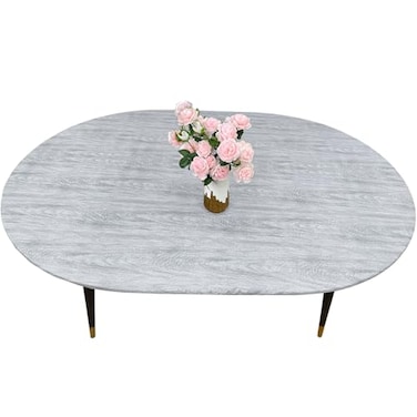 LIBERECOO Oval Fitted Vinyl Tablecloth Fits 48 x 68 Inch Oval Table Weather Grey Wood Waterproof Elastic Edged for Secure Fit Easy to Clean Plastic Table Cover