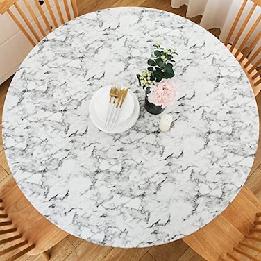 LIBERECOO Round Vinyl Fitted Tablecloth with Flannel Backing Elastic Edge Table Cover Waterproof StainResistant Wipeable Tablcloths Fits 5765 Round Tables