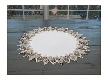 Linens, Art Linens Art and Things Lace Doily Neutral Earth Tones White Jacquard Table Topper Scarf Placemat Round 23 Inch Round