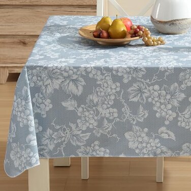 Lintex Home Bargains Plus 60 x 104 Inch Rectangle Vinyl Tablecloth with Flannel Backing Traditional Grapevine Print Waterproof Indoor Outdoor Dining Room Party and Banquet Table Cover Blue
