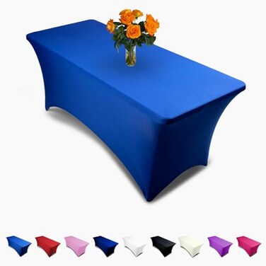 EL Event Luxury Collection Royal Blue Stretchable Spandex Tablecloth Wrinkle Stain Water Resistant 6ft Fitted Table Cover Perfect for Rectangular Tables Stretchy Table Cloth for Parties and Events