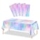 MADLYN RHUE 4 Pack Iridescence Plastic Tablecloths Shiny Disposable Laser Table Covers 54 x 108 Sequin Holographic Foil Tablecloths for Birthday Wedding Party Picnic Buffet Holiday Decorations