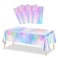 MADLYN RHUE 4 Pack Iridescence Plastic Tablecloths Shiny Disposable Laser Table Covers 54 x 108 Sequin Holographic Foil Tablecloths for Birthday Wedding Party Picnic Buffet Holiday Decorations