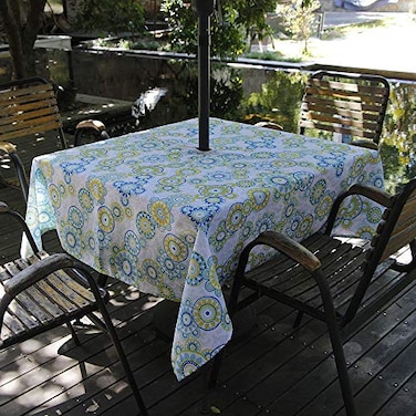 Melaluxe SpringSummer WrinkleFree Waterproof Outdoor Tablecloth with Umbrella Hole and Zipper60 Inch Square Seats 4 People