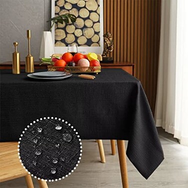 MikiUp Faux Linen Rectangle Tablecloth Waterproof and Washable Slubby Textured Weaves Table Cloth Indoor Outdoor Table Cover for Kitchen Party and Banquets Black 58 x 84 Inch