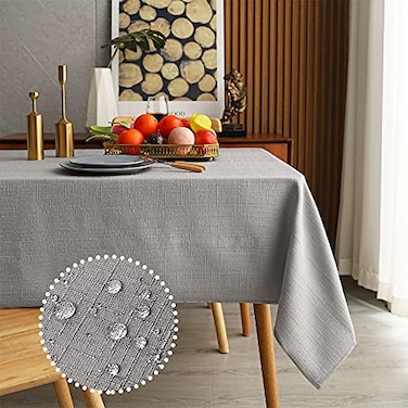 MikiUp Faux Linen Rectangle Tablecloth Waterproof and Washable Slubby Textured Weaves Table Cloth Indoor Outdoor Table Cover for Kitchen Party and Banquets Light Grey 58 x 84 Inch