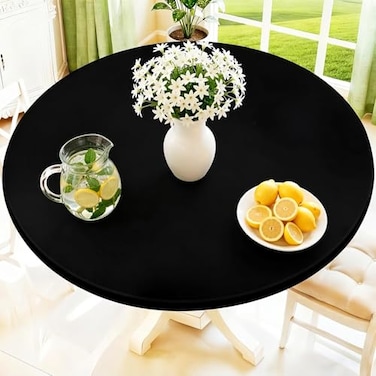 Moosfor Round Spandex Tablecloth Elastic Fitted Waterproof Tablecloths for 4556 Tables Stretch Washable Picnic Table Cover for Camping Dining Indoor and Outdoor Black