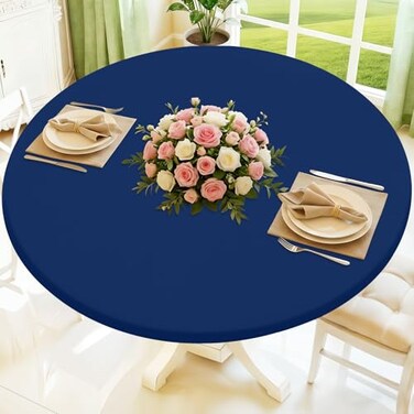 Moosfor Round Spandex Tablecloth Elastic Fitted Waterproof Tablecloths for 4556 Tables Stretch Washable Picnic Table Cover for Camping Dining Indoor and Outdoor Navy
