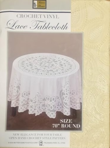 Better Home New crochet vinyl lace tablecloth 70 round bone beige