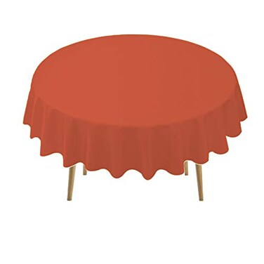 PARTY ULYJA Orange Plastic Tablecloths 2 Pack Disposable Table Covers 84 Inch Circle Bridal Shower Party Tablecovers PEVA Fall Colors Table Cloths for BBQ Picnic Birthday Wedding Parties 6 ft Round Ta