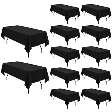 Pesonlook 12 Pack Rectangle Tablecloth60 x 102 Inch Black Polyester Washable Fabric Table Cover for 6 Feet Rectangle Tables for Buffet PartyDining TableEvents