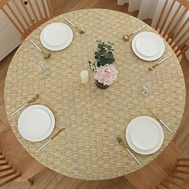 Pioggia Round Vinyl Fitted Tablecloth with Flannel Backing Elastic Table Cloth Waterproof OilProof Plastic Table Cover Best for 3744 Round