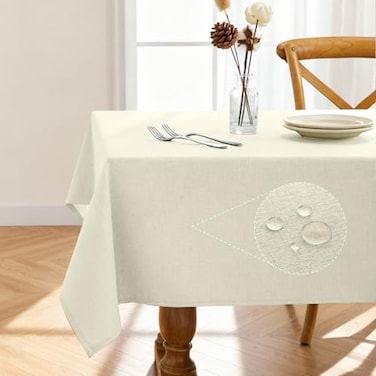 Pureegg Rectangle Linen Tablecloth Waterproof Stain Resistant WrinkleFree Table Cloth Adds Elegance and Protection Ideal for Dining Party Wedding and Outdoor 52 x 70 Inch Cream Ivory