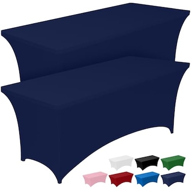 Pureegg Spandex Tablecloth 6ft 2 Pack Fitted and Tight Cloth for Rectangle Table WrinkleFree and Stretch Table Cover for Party Wedding Banquet and Birthday Navy Blue