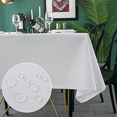 Qidordour Square Tablecloth 54 x 54 inch Faux Linen Table Cloth Water Resistant SpillProof Wipeable Polyester Dining Table Cover for Kitchen Cafe Restaurant Buffet Tabletop Decoration White
