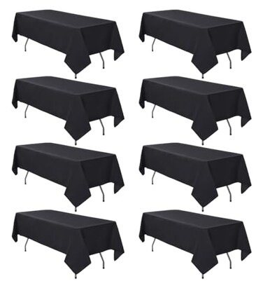 RestfulGlow 8 Pack Black Tablecloth 60 x 126 Inch Rectangular Table Cloth for 8 Foot Rectangle Tables Wrinkle Resistant Washable Polyester Fabric Table Covers for Wedding Party Banquet Buffet
