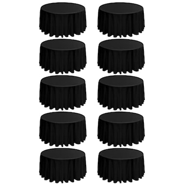 REWOMC 10 Pack Round Tablecloths 120 Inch Black Polyester Tablescape Fabric Stain Wrinkle Resistant Ideal for Weddings Parties