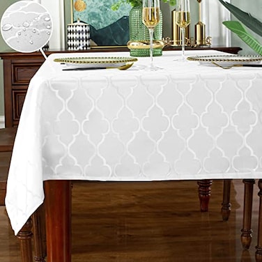 SASTYBALE Rectangular Tablecloth Damask Pattern Table Cloth Spillproof Wrinkle Resistant SpillProof Polyester Table Cover for Indoor and Outdoor Use RectangleOblong 52 x 70 46 Seats White