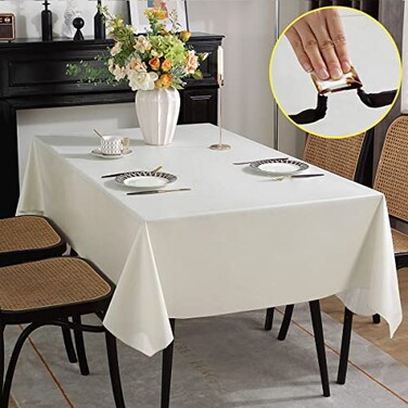SASTYBALE Vinyl Tablecloth with Flannel Backing Waterproof OilProof Plastic Tablecloths for Rectangle Tables Wipeable PVC Table Cloths for Kitchen Dining Indoor Outdoor Off White 60 x 84 Inch
