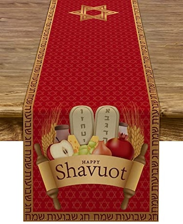 Pudodo Shavuot Table Runner The Feast of Weeks Tablecloth Jewish Pilgrim Festival Holiday Kitchen Dining Home Decoration