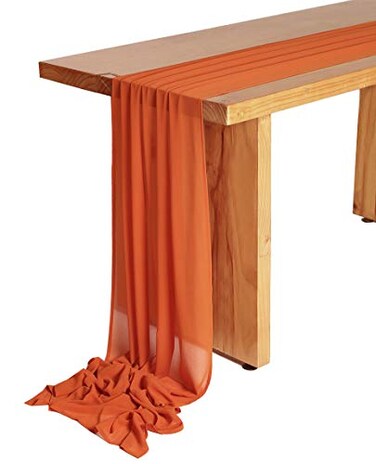 SHERWAY 27 x 168 Inch Burnt Orange Wedding Chiffon Table Runner Extra Long 14FT Soft Semi Sheer Tablecloth Table Overlay Rustic Wedding Bridal Shower Baby Shower Party Table Decoration