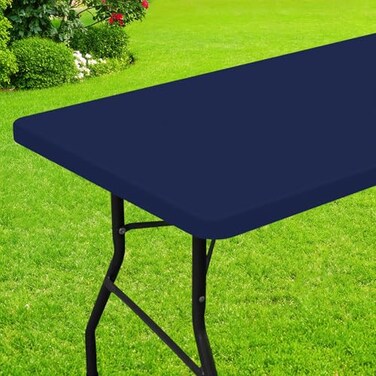 Smiry Rectangle Picnic Table Cloth Waterproof Elastic Fitted Tablecloths for 6 Foot Tables Washable Polyester Table Cover for Camping Indoor and Outdoor Navy 30x72