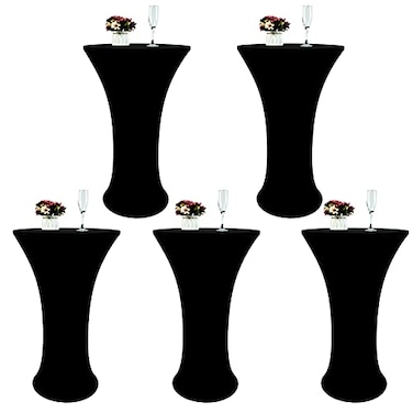 TC LUDUAN 5 Pack Spandex Round 24 Tablecloths for Cocktail Banquet Outdoor Party Wedding Bar Restaurant Black Reusable Easy Care