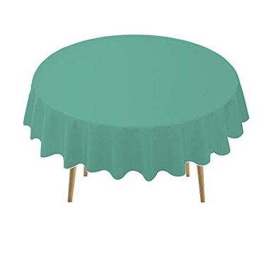 PARTY ULYJA Teal Plastic Tablecloths 2 Pack Disposable Table Covers 84 Inch Circle Bridal Shower Party Tablecovers PEVA Vinyl Table Cloths for BBQ Picnic Birthday Wedding Banquet Parties 6 ft Round Ta