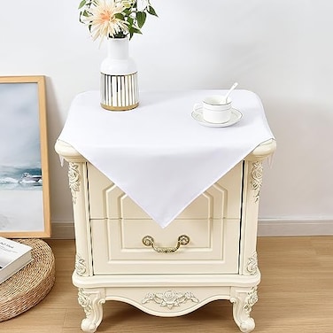 Wolkemer 2 Pack Small Square Tablecloth 24 x 24 Inch Washable Fabric Table Cloth Solid White Table Cover for Nightstand End Bedside Tables Tabletop Decoration