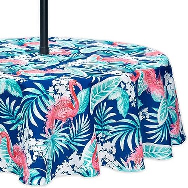 YiHomer Indoor Outdoor Tabletop for Spring Summer Decorations Picnics and Dinner Parties Stain and Water Resistant Flamingo Dancing Zipper Tablecloth 60 Round with Umbrella Hole