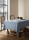 ZeeMart Grid Embroidered Hemmed Tablecloths Blue 60x84 Inch Farmhouse Style Heavy Weight Cotton Linen Dusty Blue Tablecloths Boho Plaid Water Resistant Rectangle Table Cloth