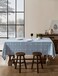 ZeeMart Grid Embroidered Hemmed Tablecloths Blue 60x84 Inch Farmhouse Style Heavy Weight Cotton Linen Dusty Blue Tablecloths Boho Plaid Water Resistant Rectangle Table Cloth