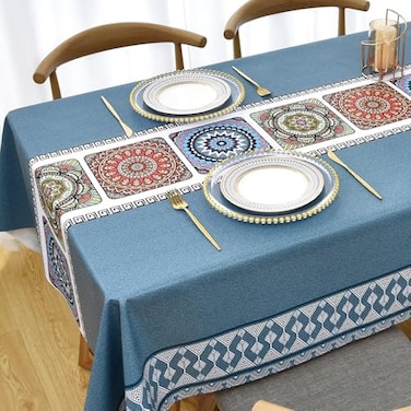Zobesta Heavy Duty Vinyl Tablecloth Rectangle Tables 55 x 102 Inch Blue Table Cover Waterproof Tablecloth Rectangle PlasticPVC Vinyl Table Cloth Rectangular for KitchenPartyOutdoor