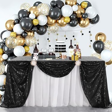 B-COOL BCOOL Black Sequin Tablecloth Halloween Shimmer Tablecloth 50x80inch Rectangular Table Overlays for Wedding Birthday Party Prom Table Decorations