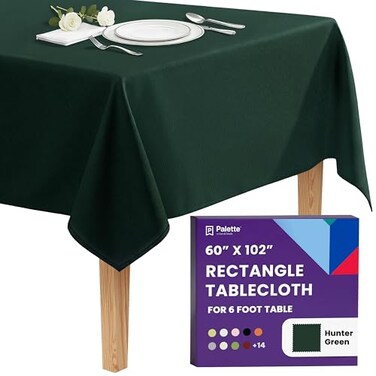 Gee Di Moda Rectangle Tablecloth 60 x 102 Inch Hunter Green Table Cloth for 6 Foot Rectangle Tables Heavy Duty Washable Fabric for Holiday Party Dinner Weddings Baby Shower Events