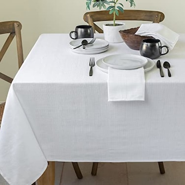 Benson Mills Cameron Textured Fabric Table Cloth for Everyday Home Dining Parties Weddings Holiday Tablecloths 60 x 84 Rectangular White